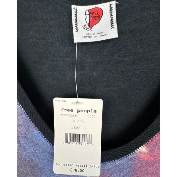 Free People Womens Top Black Pink Floral Scoop Neck Shirt Blouse Batwing Size S - Picture 4 of 5